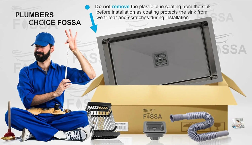 Fossa 27"x18"x10" Inch Single Bowl 304 Grade Stainless Steel Handmade Kitchen Sink-3