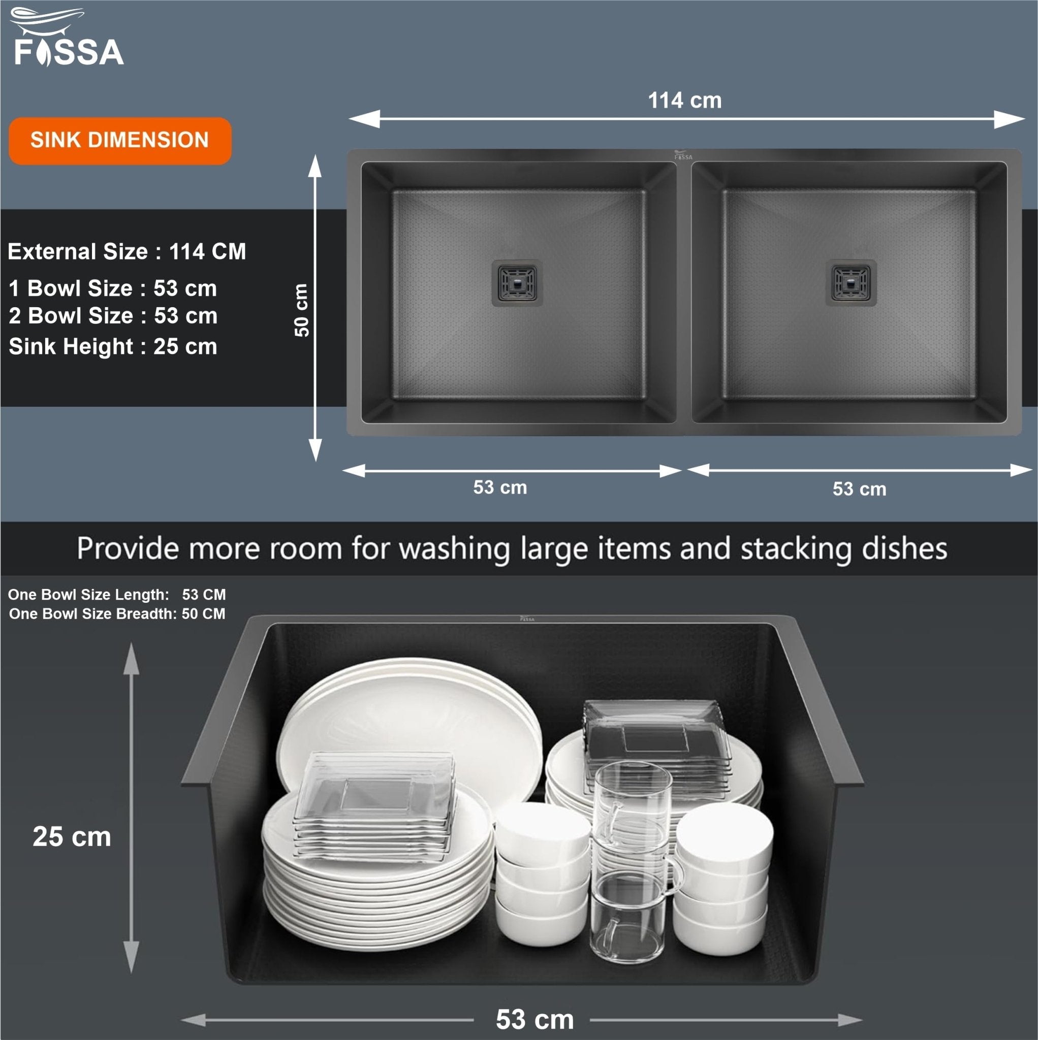 Fossa 45"x20"x10" Inch Double Bowl Honeycomb Embossed Kitchen Sink with Nano Coating (Black )-1