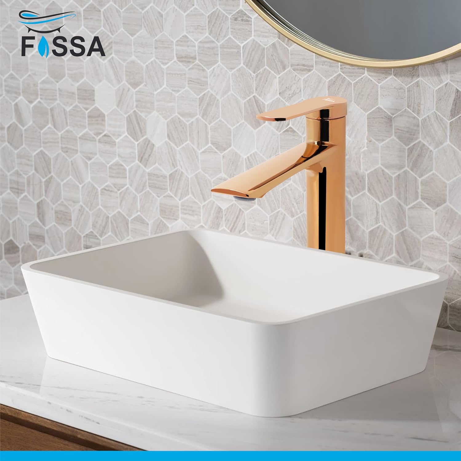 Fossa Olive Extended Body Brass Bathroom Sink Wash Basin Mixer Tap Single Handle Hot & Cold Lavatory Sink Faucet for Living Room & Bathrooms (Rose Gold)-2