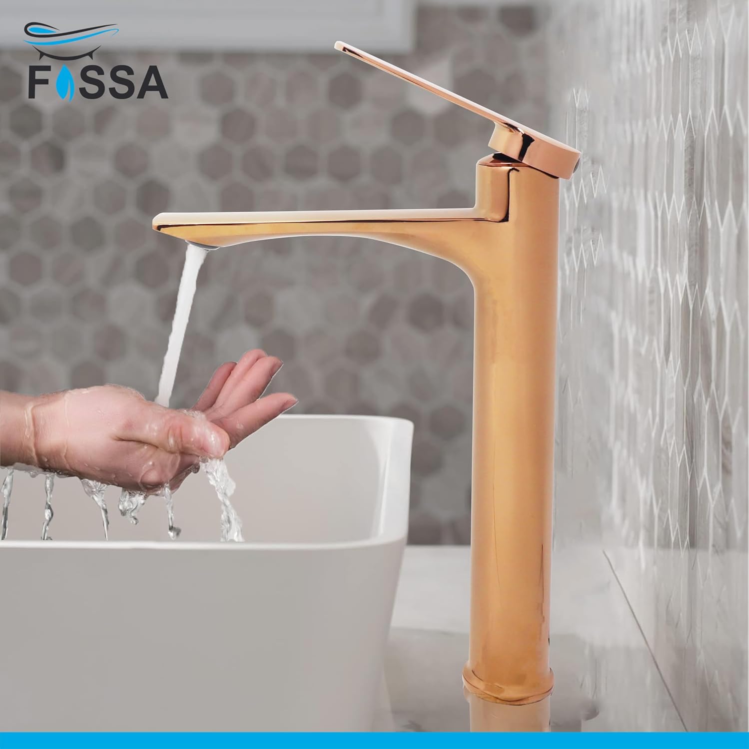 Fossa Olive Extended Body Brass Bathroom Sink Wash Basin Mixer Tap Single Handle Hot & Cold Lavatory Sink Faucet for Living Room & Bathrooms (Rose Gold)-3