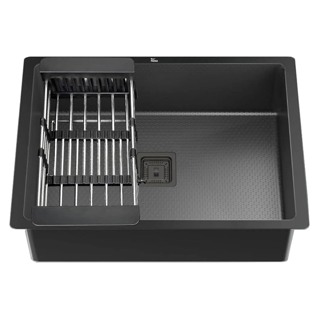Fossa 22"x18"x09" Inch Single Bowl 304 Grade Honeycomb Embossed Kitchen Sink with Nano Coating (Black )-0