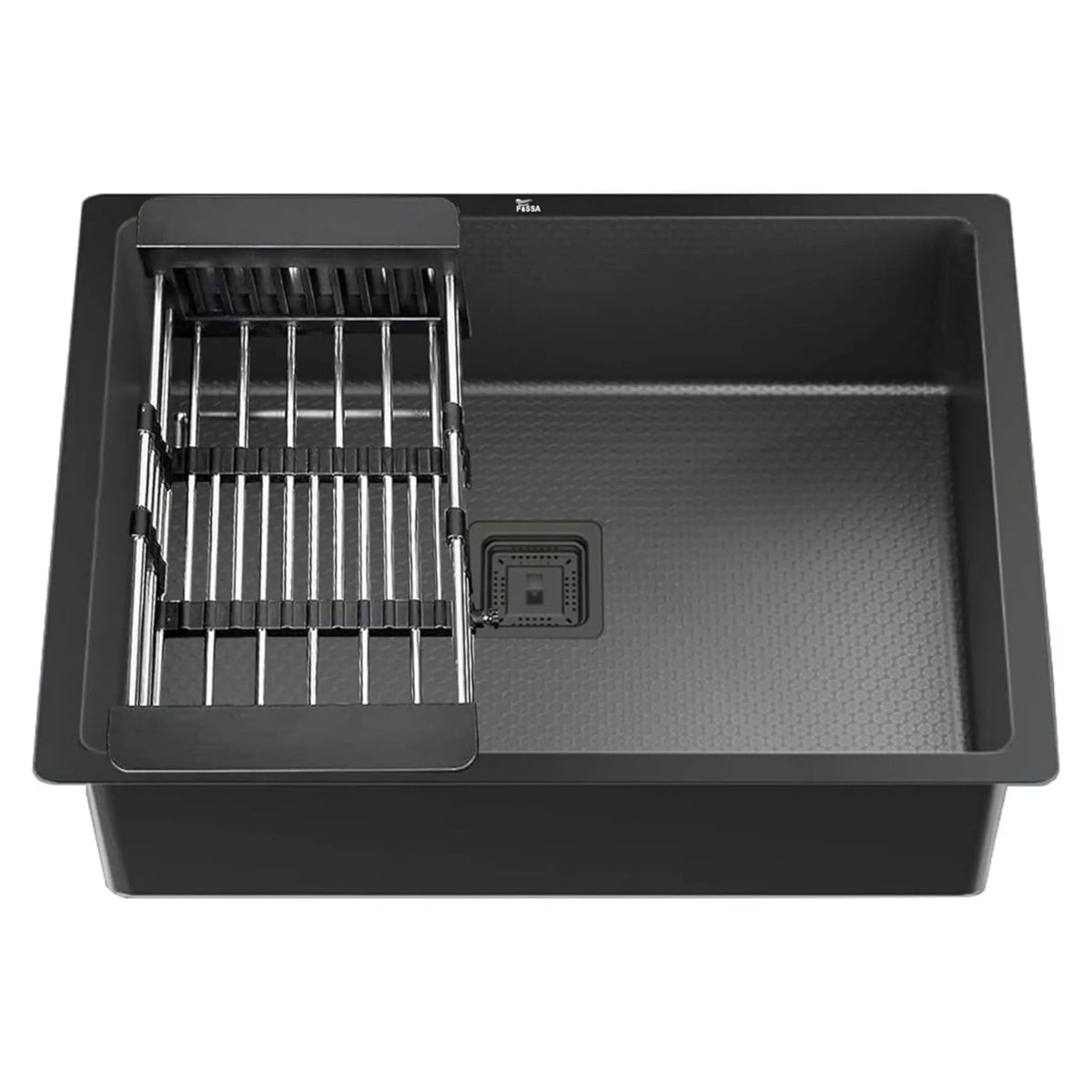 Fossa 22"x18"x09" Inch Single Bowl 304 Grade Honeycomb Embossed Kitchen Sink with Nano Coating (Black )-0