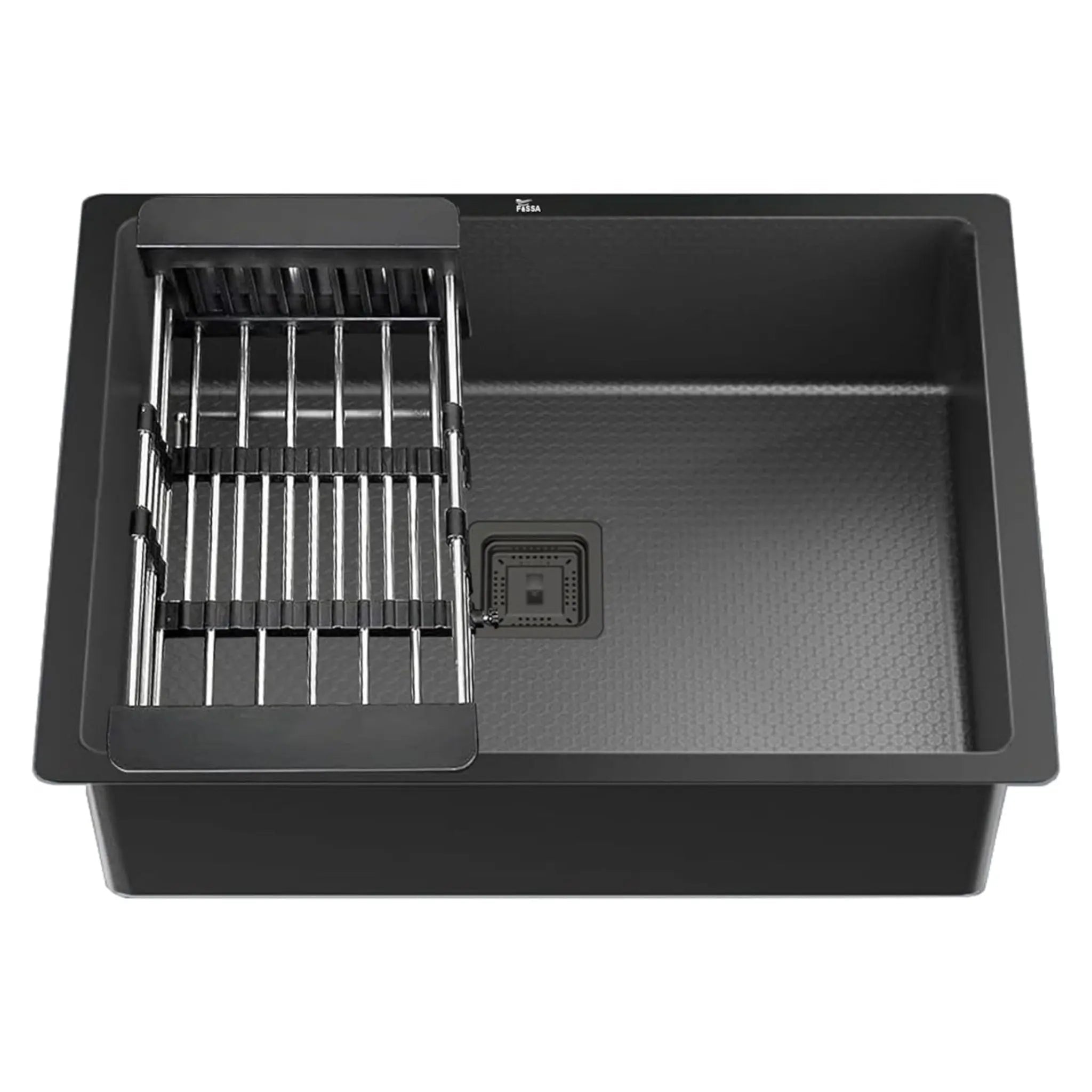 Fossa 22"x18"x09" Inch Single Bowl 304 Grade Honeycomb Embossed Kitchen Sink with Nano Coating (Black )-0