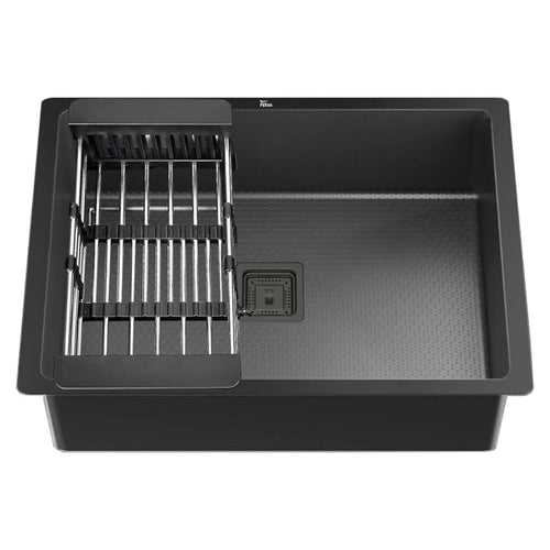 Fossa 22"x18"x09" Inch Single Bowl 304 Grade Honeycomb Embossed Kitchen Sink with Nano Coating (Black )-0