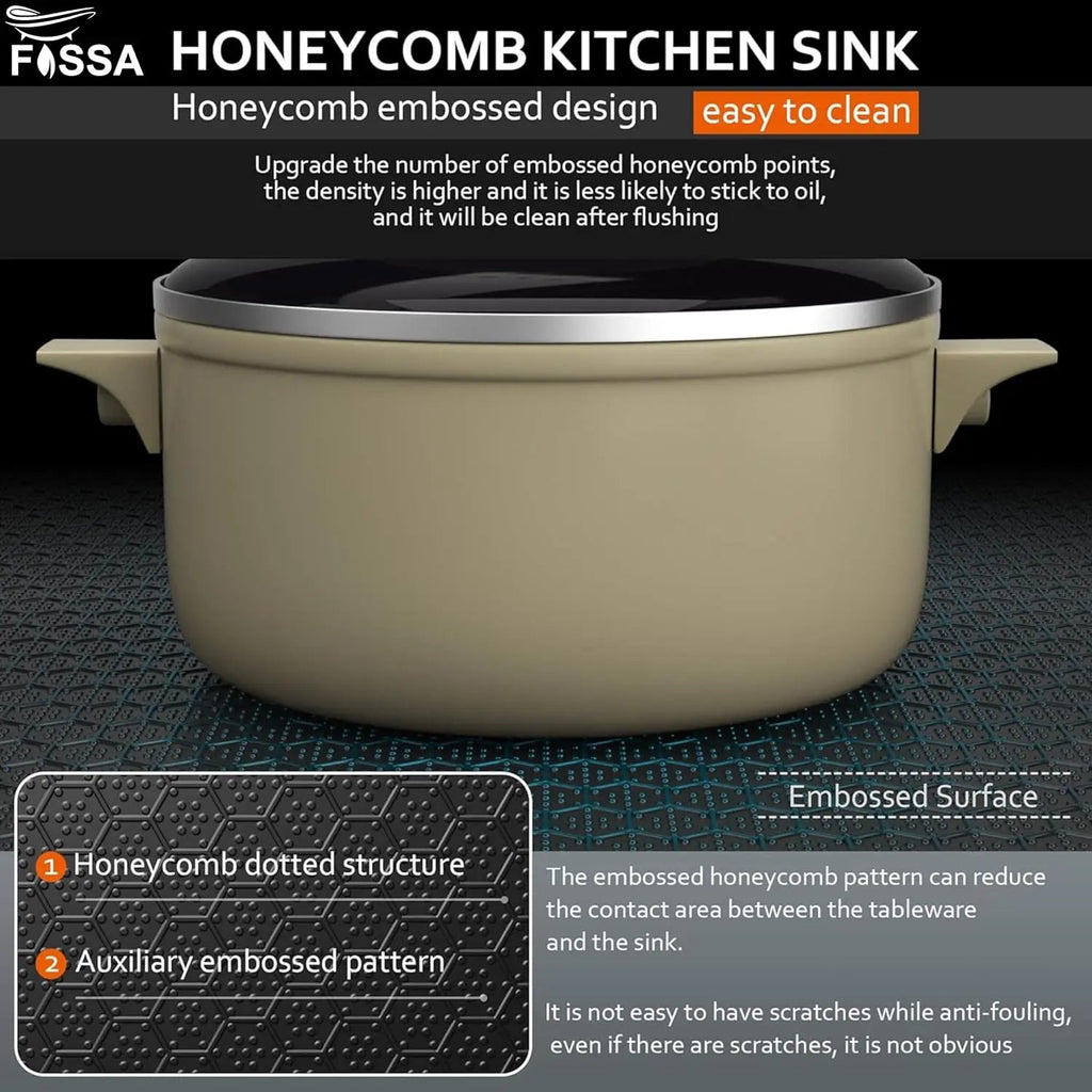 Fossa 22"x18"x09" Inch Single Bowl 304 Grade Honeycomb Embossed Kitchen Sink with Nano Coating (Black )-4