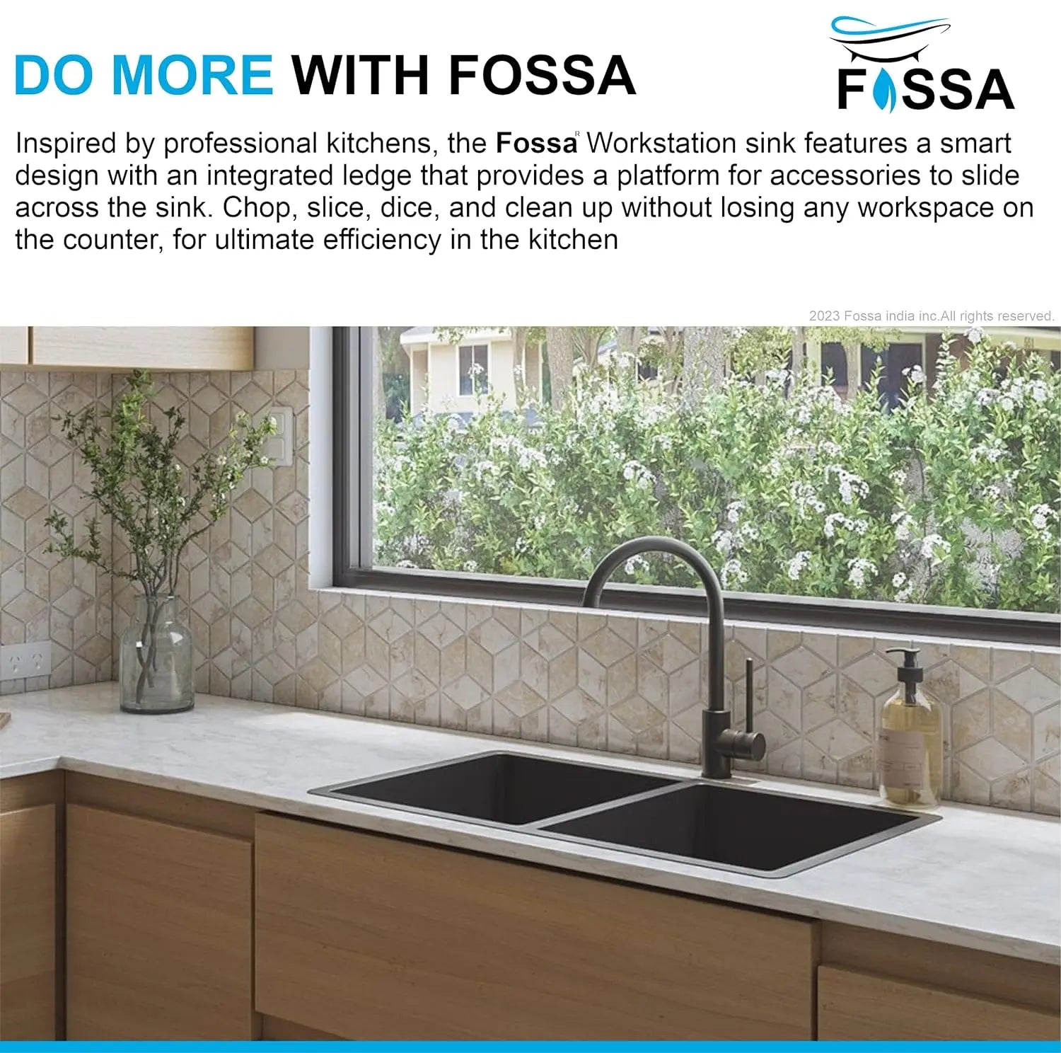 Fossa 32"x18"x10" Inch Double Bowl SS-304 Grade Stainless Steel Handmade Kitchen Sink Black-3