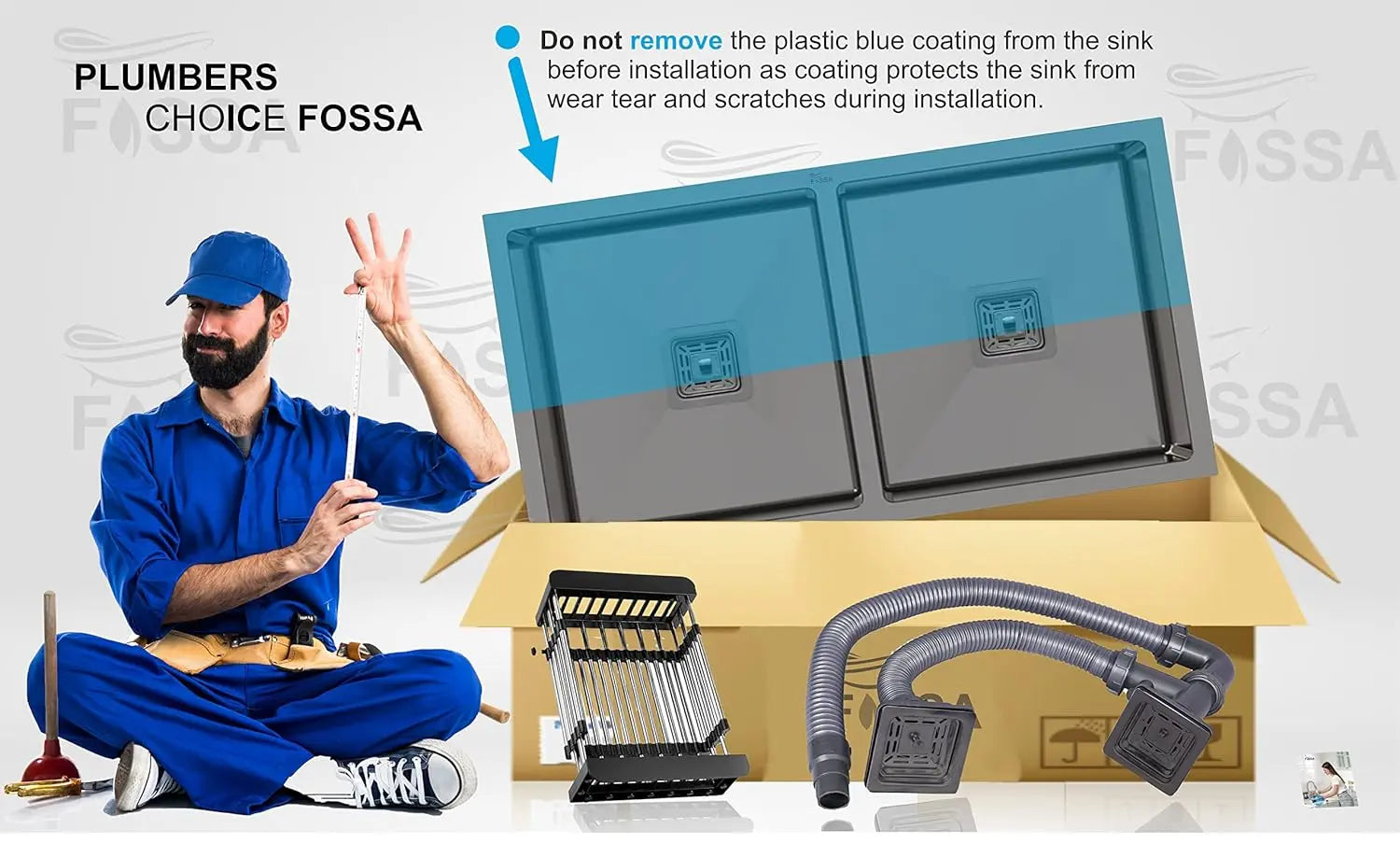 Fossa 32"x18"x10" Inch Double Bowl SS-304 Grade Stainless Steel Handmade Kitchen Sink Black-4