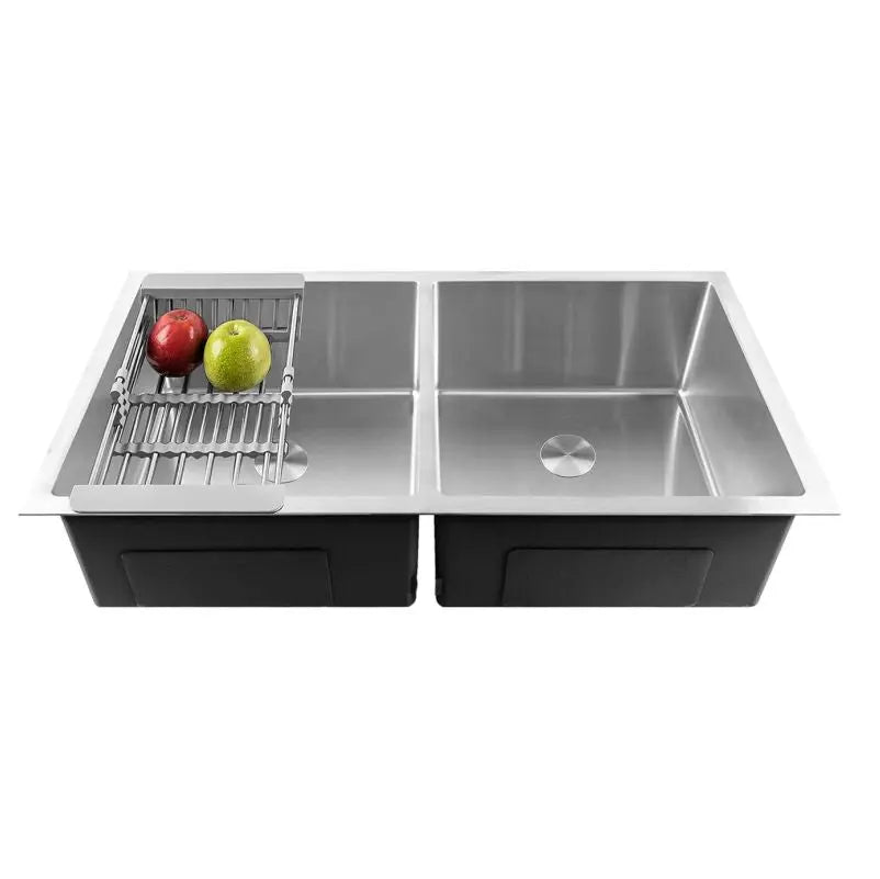 Fossa 32"x18"x10" Inch Double Bowl SS-304 Grade Stainless Steel Handmade Kitchen Sink Round Coupling Matte Finish FS-022R-0