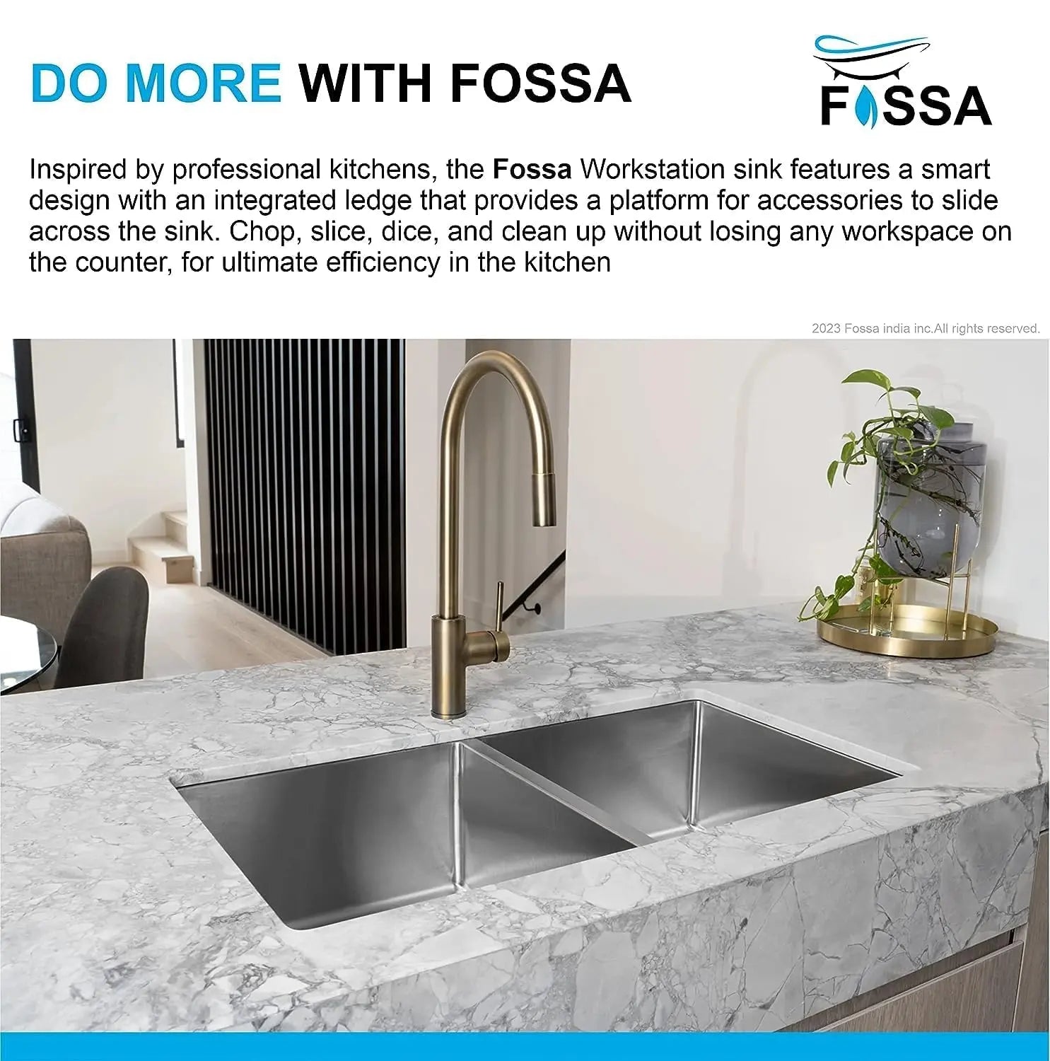 Fossa 32"x18"x10" Inch Double Bowl SS-304 Grade Stainless Steel Handmade Kitchen Sink Round Coupling Matte Finish FS-022R-3