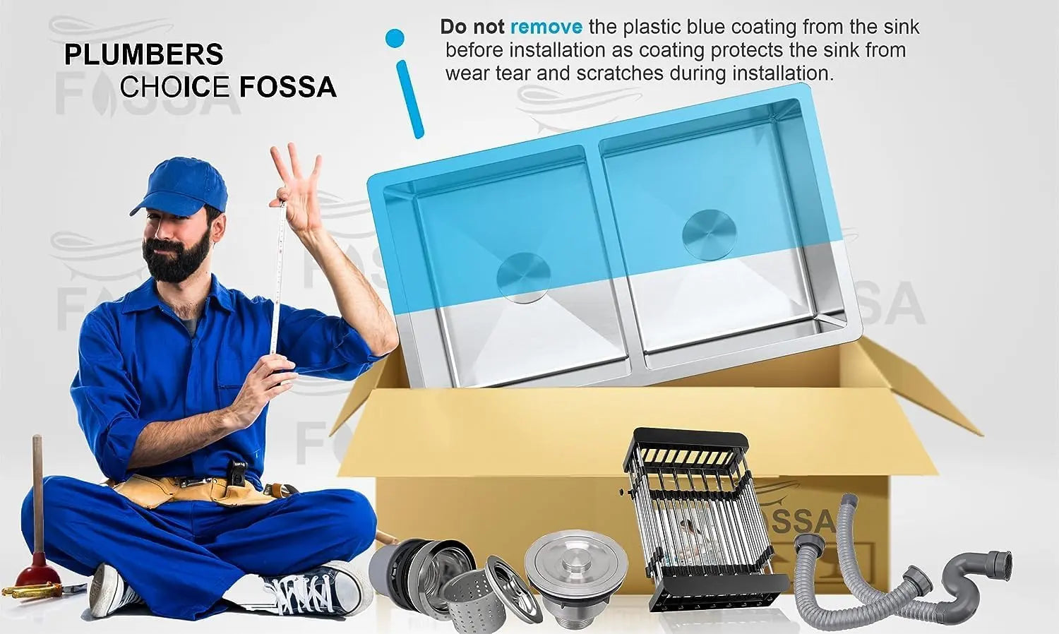 Fossa 32"x18"x10" Inch Double Bowl SS-304 Grade Stainless Steel Handmade Kitchen Sink Round Coupling Matte Finish FS-022R-4