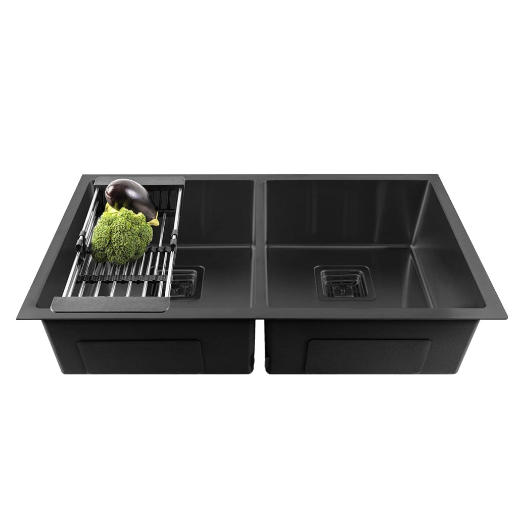 Fossa 45"x20"x10" Inch Double Bowl Honeycomb Embossed Kitchen Sink with Nano Coating (Black )-0
