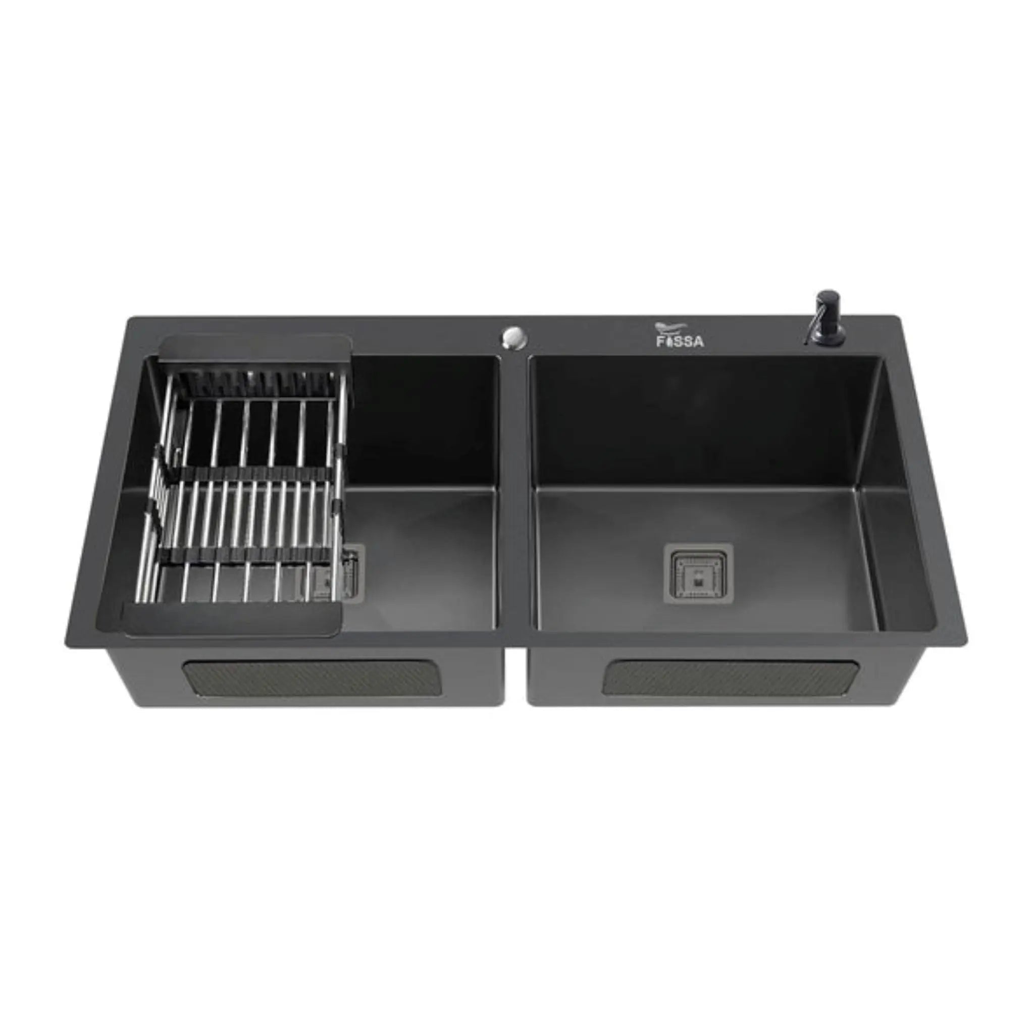Fossa 37"x18"x10" Inch Double Bowl Tap Hole With Soap Dispenser Stainless steel Handmade Kitchen Sink ( Black )-0