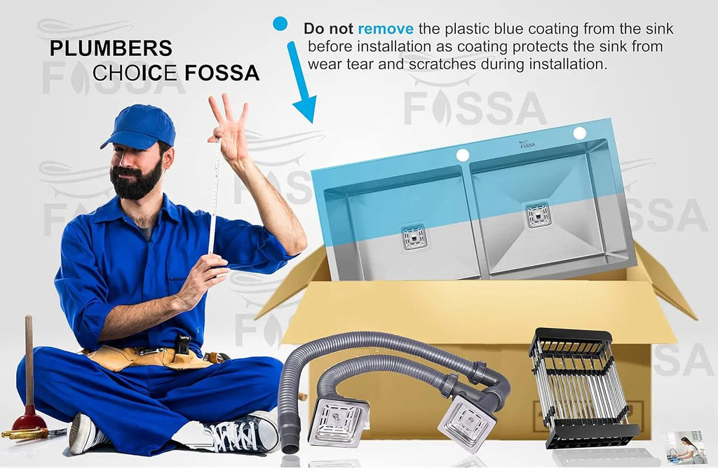 Fossa 45"x20"x10" Inch Double Bowl With Tap Hole SS-304 Grade Stainless Steel Handmade Kitchen Sink Silver-3