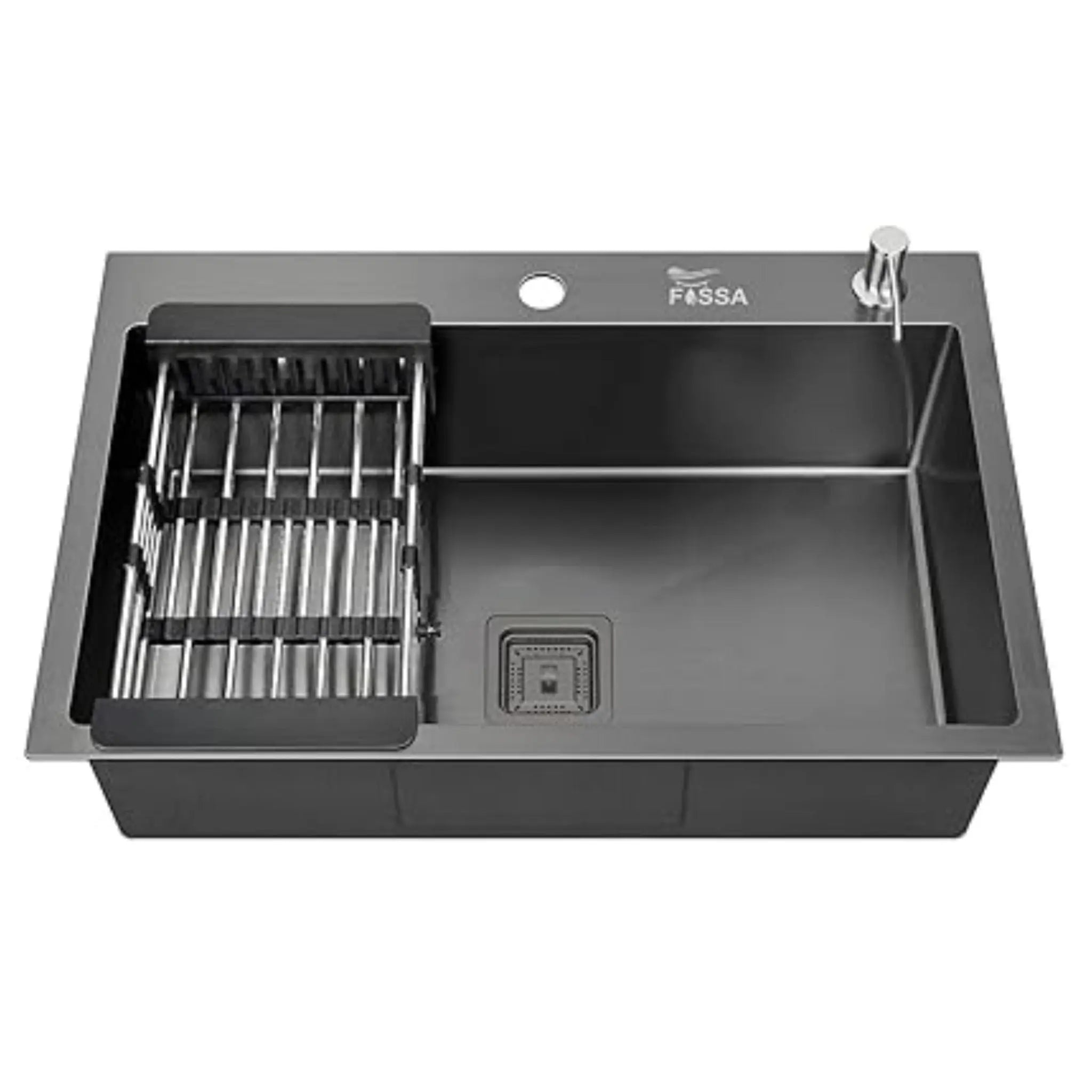Fossa 24"x18"x10" Inch Single Bowl With Tap Hole Premium Stainless Steel Handmade Kitchen Sink (Matte Finish) Black-0