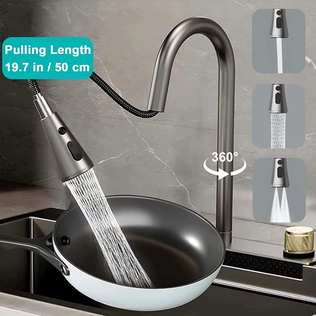 Fossa 24"x18"x10" inch Waterfall Premium Nano Kitchen Sink with Integrated  Pull Out Mixer Faucet & Complete Set-2