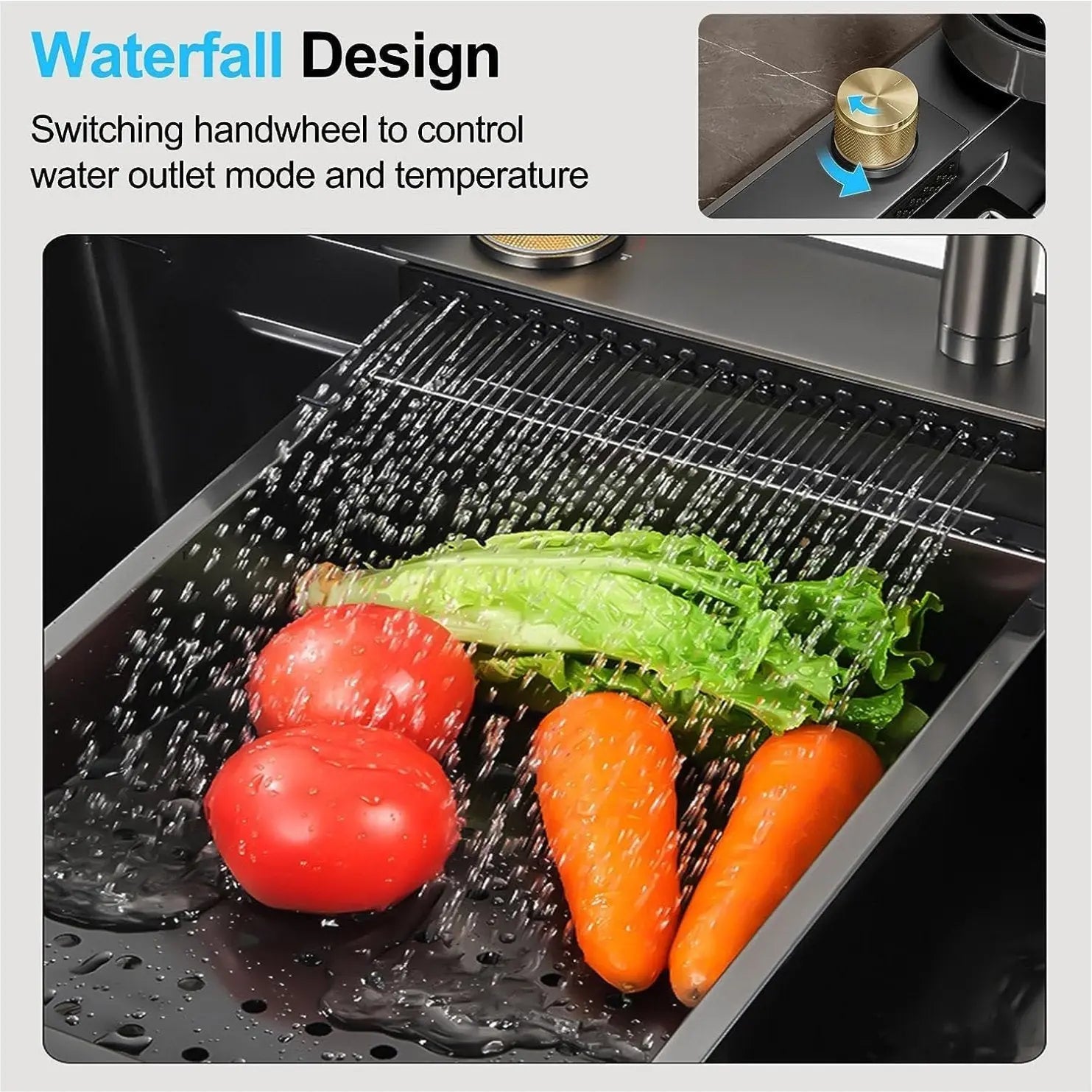 Fossa 24"x18"x10" inch Waterfall Premium Nano Kitchen Sink with Integrated  Pull Out Mixer Faucet & Complete Set-4