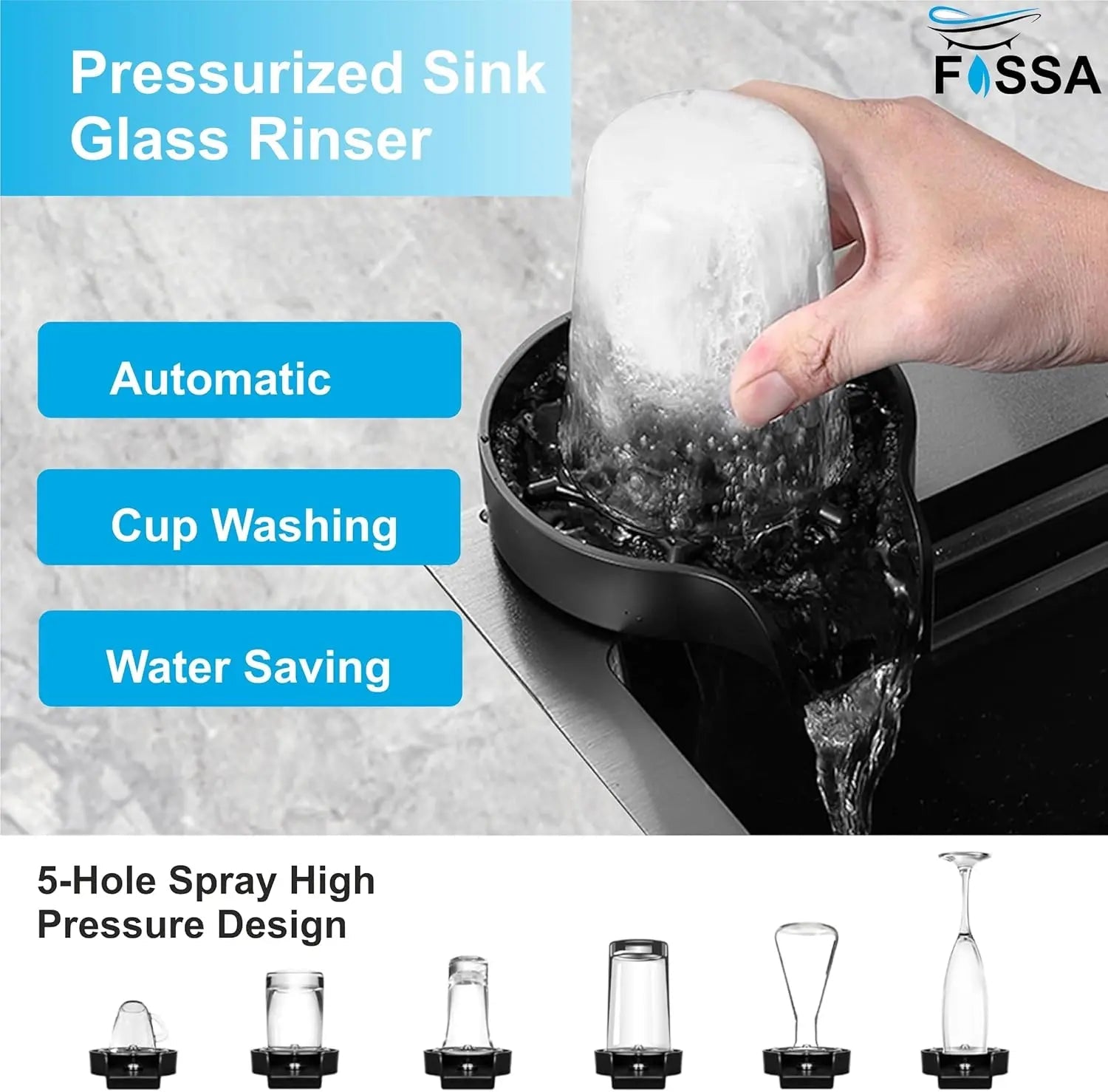 Fossa 30"x18"x09" Single Bowl Premium Waterfall Kitchen Sink Honeycomb Embossed Sink with Black Nano Coating, Stainless Steel, Rectangular Workstation, Faucet with Included All Accessories. (Grey)-2