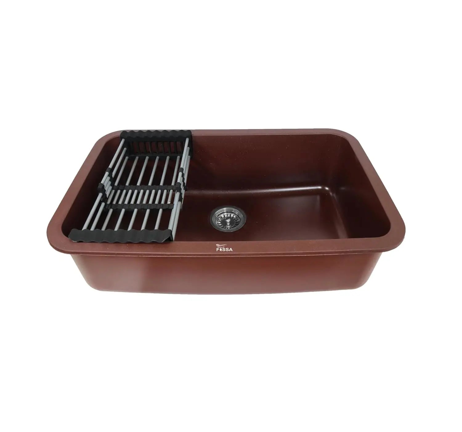 Fossa 31"x19"x09" Inch Granite Quartz Kitchen Sink Single Bowl with Basket, Coupling, Waste Pipe Quartz German Engineered Technology Kitchen Sink Easy-to-Clean Sink (Choco Brown)-0