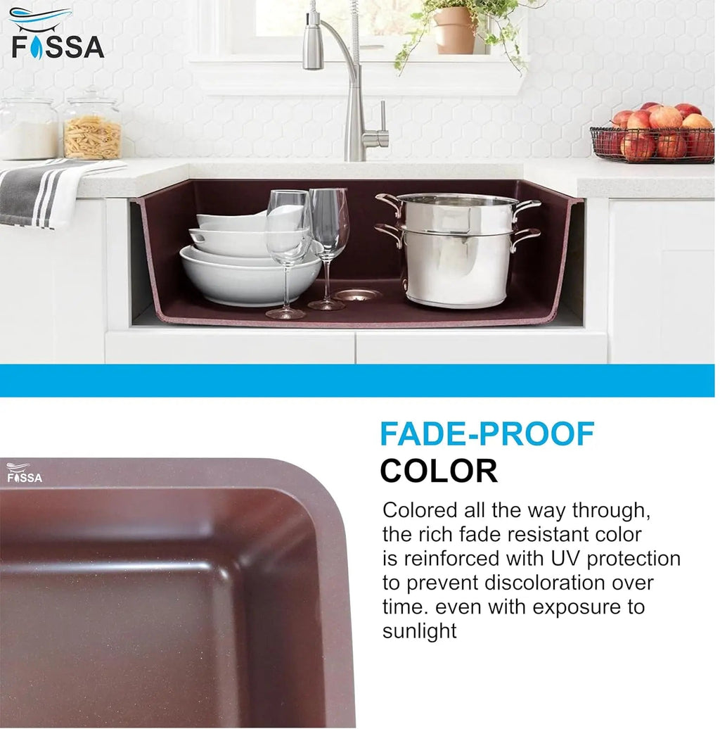Fossa 31"x19"x09" Inch Granite Quartz Kitchen Sink Single Bowl with Basket, Coupling, Waste Pipe Quartz German Engineered Technology Kitchen Sink Easy-to-Clean Sink (Choco Brown)-3