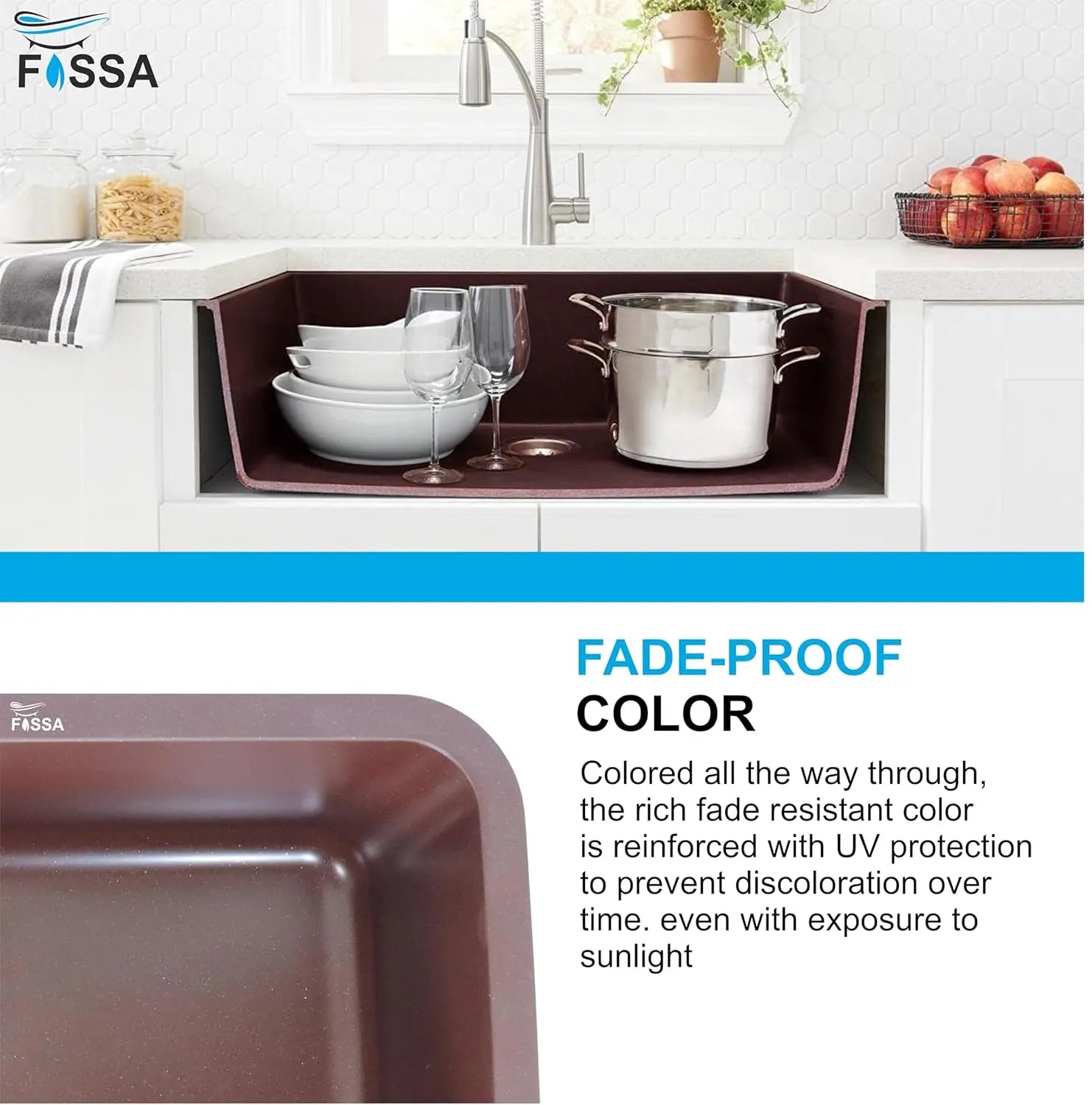 Fossa 31"x19"x09" Inch Granite Quartz Kitchen Sink Single Bowl with Basket, Coupling, Waste Pipe Quartz German Engineered Technology Kitchen Sink Easy-to-Clean Sink (Choco Brown)-3