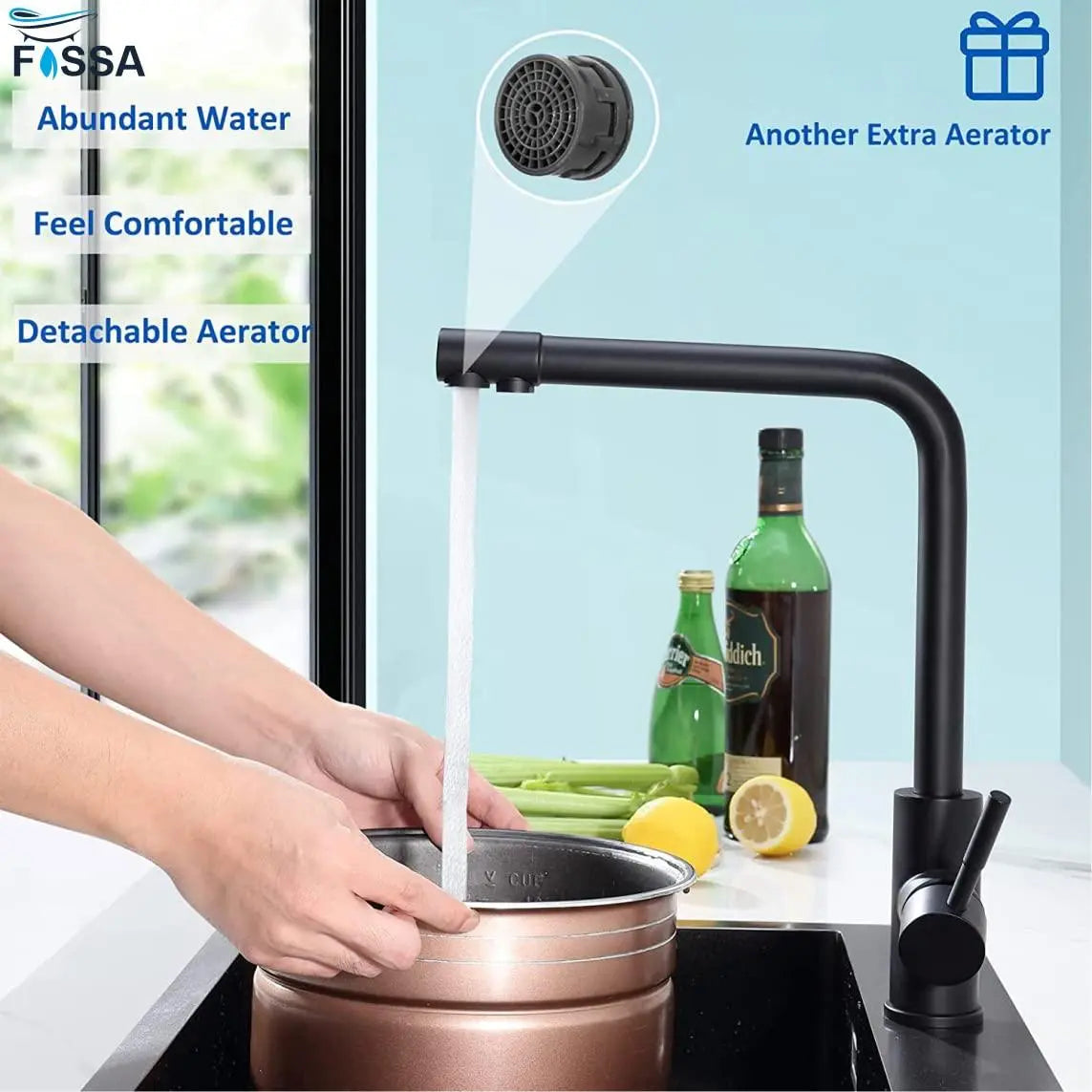 Fossa 3-Way Kitchen Tap, 360° Swivel, Kitchen Mixer Tap for, 3-in-1 High Pressure Tap, Drinking Tap with Hot & Cold Water-1