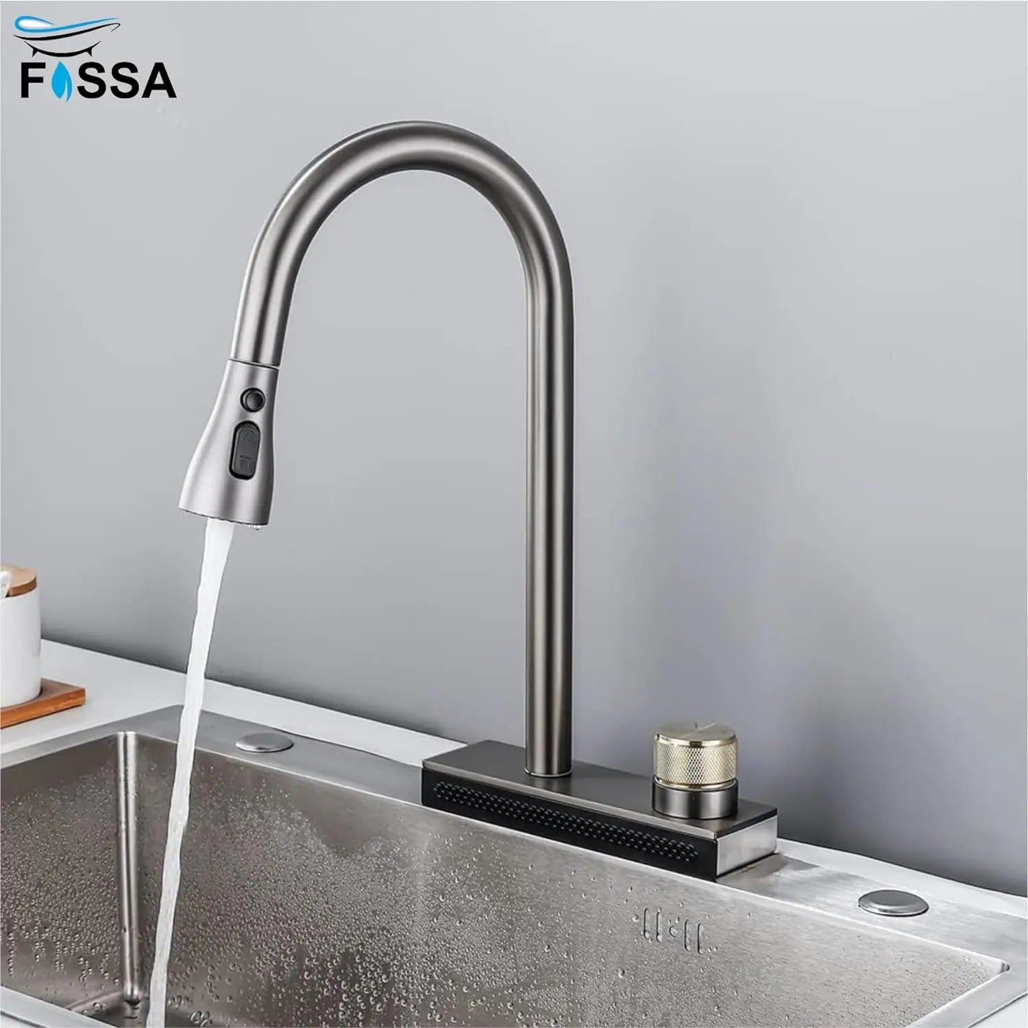 Wainfall Kitchen Sink Faucet Pull Out Four Water Outlet Modes Cold and Hot Can Rotate TAP ( Grey )-3