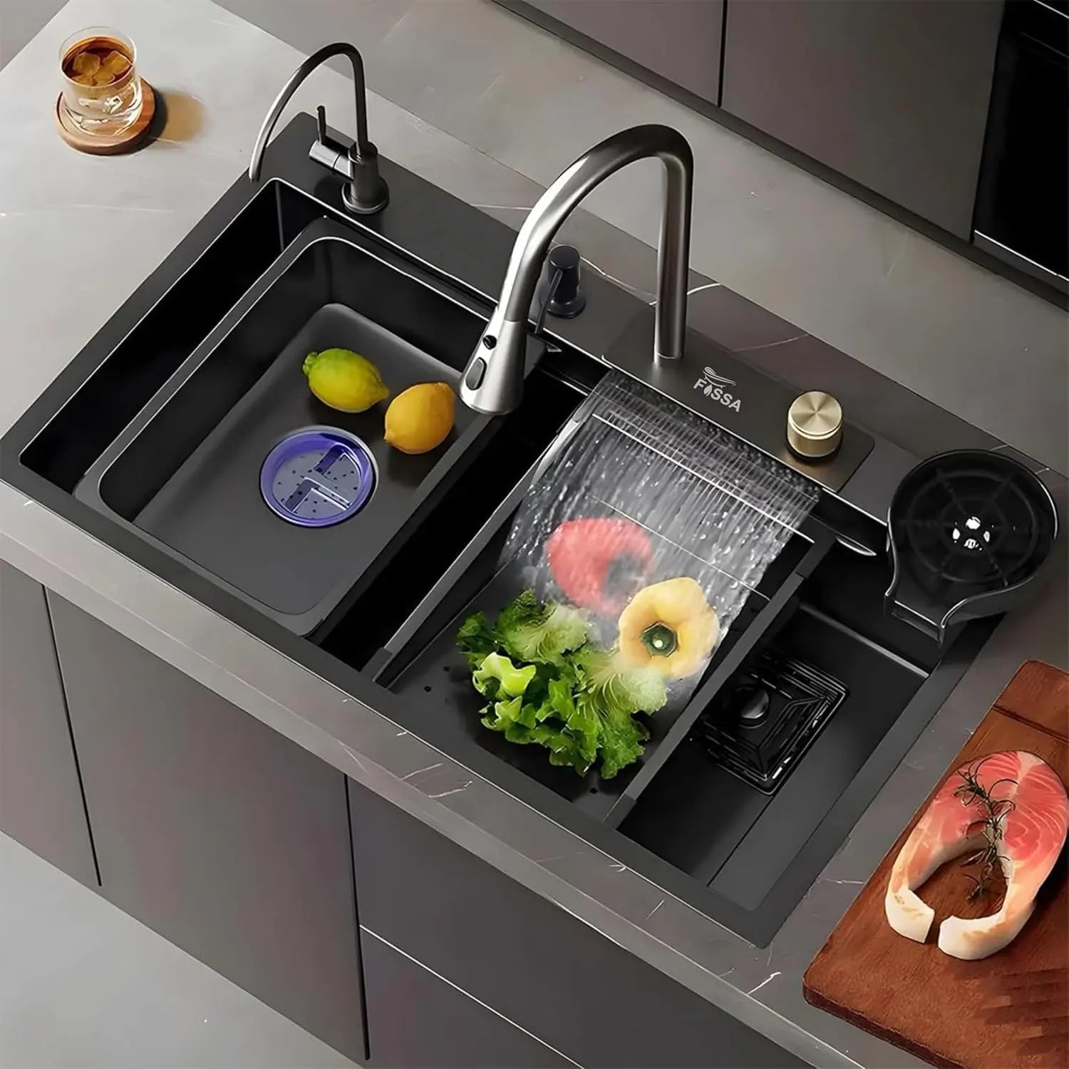 Fossa 37"x18"x10" inch Single Bowl Premium Stainless Steel Water Fall Kitchen Sink-0