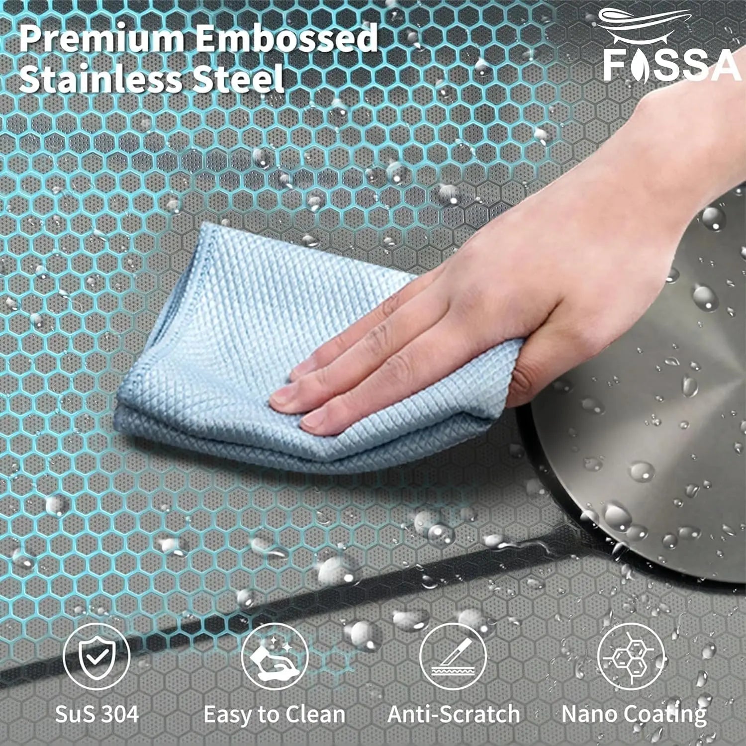 Fossa 37"x18"x10" inch Single Bowl Premium Stainless Steel Water Fall Kitchen Sink-4