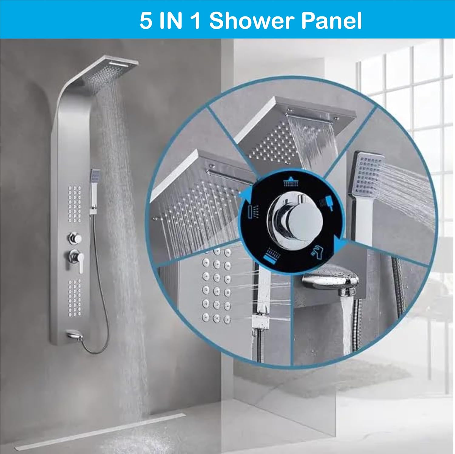 Stainless Steel Shower Panel Full Set, Dual Flow Overhead Waterfall Shower, Hand Shower, Wall Mount Shower Panel For Bathrooms (Silver)-2