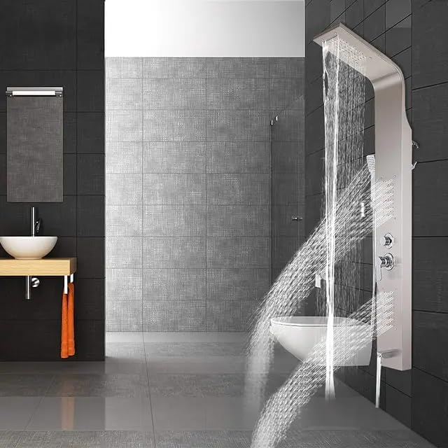 Stainless Steel Shower Panel Full Set, Dual Flow Overhead Waterfall Shower, Hand Shower, Wall Mount Shower Panel For Bathrooms (Silver)-4